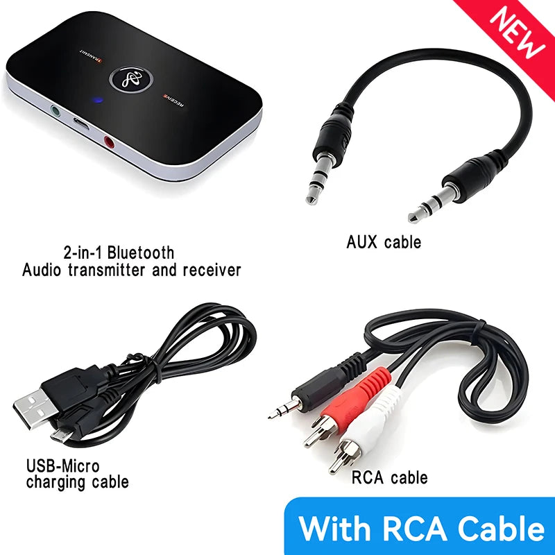 Upgrade B6 2 in 1 Bluetooth 5.3 Audio Receiver Transmitter 3.5mm AUX+RCA 600mAh Battery Wireless Adapter For Car PC TV Headphone