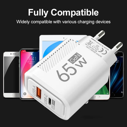 65W GaN USB C Charger Fast Charging Wall Charger For iPhone/Xiaomi/Samsung PD Type C Phone Adapter EU/US Plug