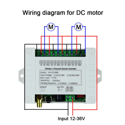 DC 12V 24V 36V 4CH RF Wireless Remote Control Switch Radio Receiver With 2000M Long Distance Remote controller Suckers antenna