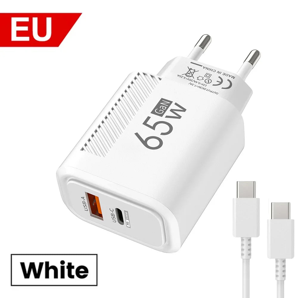 65W GaN USB C Charger Fast Charging Wall Charger For iPhone/Xiaomi/Samsung PD Type C Phone Adapter EU/US Plug