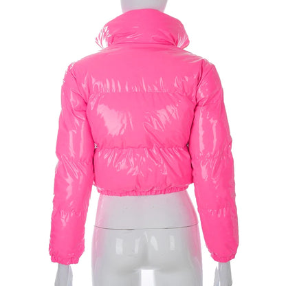 Women's Y2K PU Glossy Jacket with Standing Collar