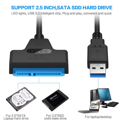 SATA till USB 3.0 / 2.0-kabel Upp till 6 Gbps för 2,5 tums extern hårddisk SSD-hårddisk SATA 3 22-stiftsadapter USB 3.0 till Sata III-sladd