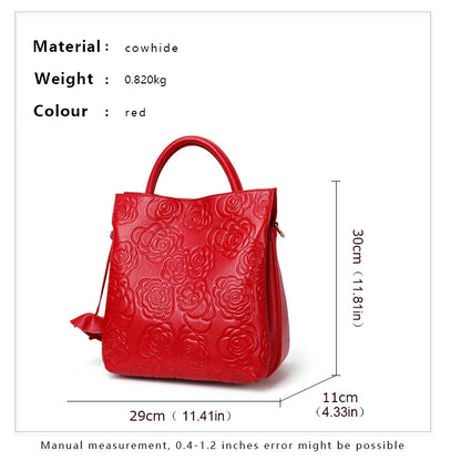 Embossed Leather Bag: Large Capacity, Top Cowhide, Crossbody