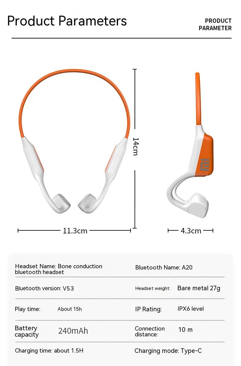 XIAOMI Wireless A20 Neckband Earphone Bluetooth Sport Earbud Bone Conduction Waterproof Headset Touch Control With Mic Headphone