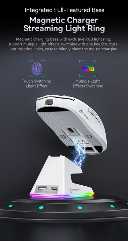 Shark X6 PAW3395 Bluetooth-mus, Tri-Mode Connection, RGB Touch Magnetic Charging Base