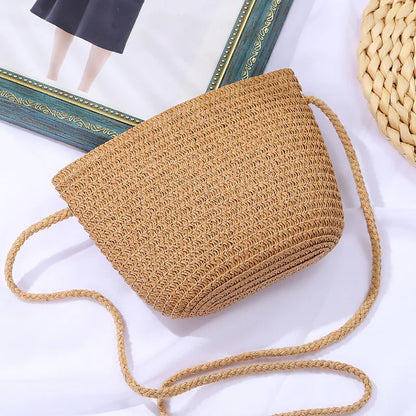 Yogodlns Flap Small Crossbody Shoulder Bag Women Straw Woven Beach Bag Ladies Rattan Handmade Knitted Bucket Mini Purse Handbags