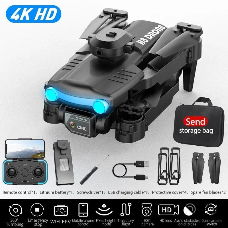 MHD 4K Dual Camera Drone H8 Smart Obstacle Avoidance One Key Takeoff Landing Optical Flow 360 Roll Cool Helicopter RC Quadcopter