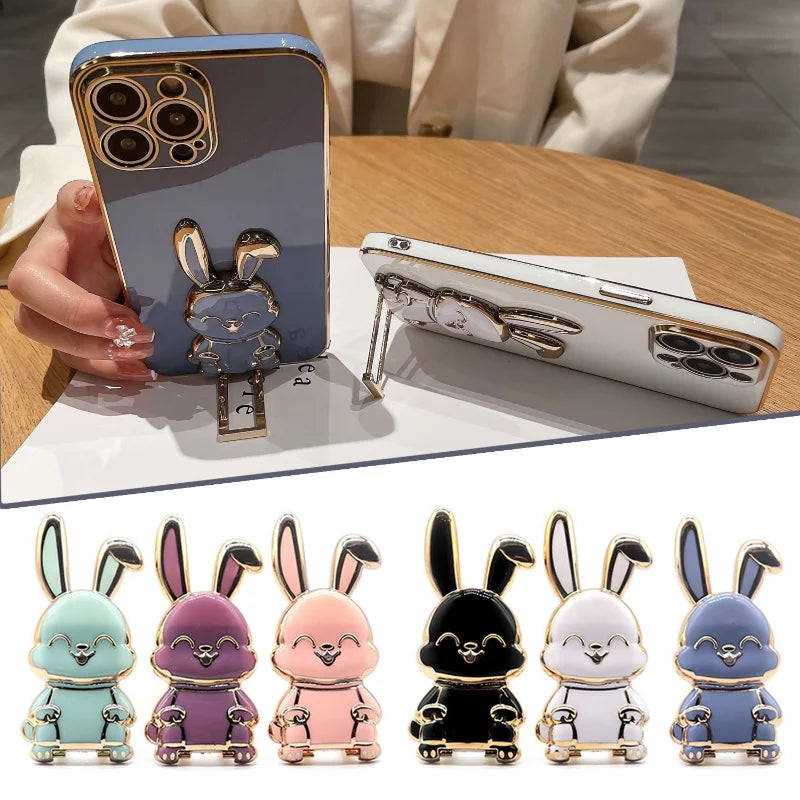 Bunny Finger Ring Hållare Mini Pull Rod Telefonställ Universal Telefon Vik Lazy Spänne Tredimensionell Back Sticker Pad Fäste