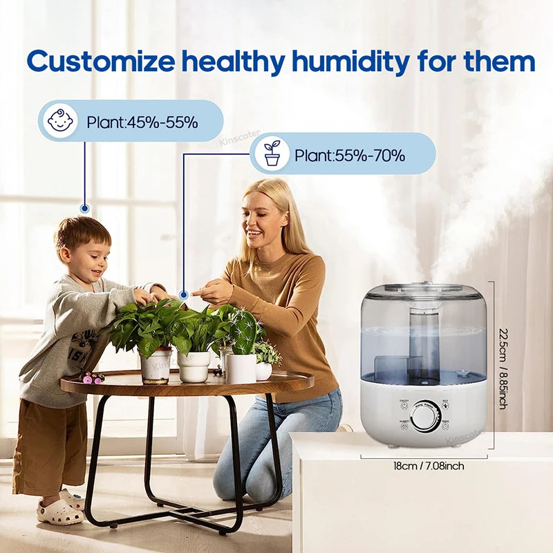 KINSCOTER 3L Air Humidifier – Large Capacity Plant Mist Aroma Diffuser with Remote Control and Timer for Home Use