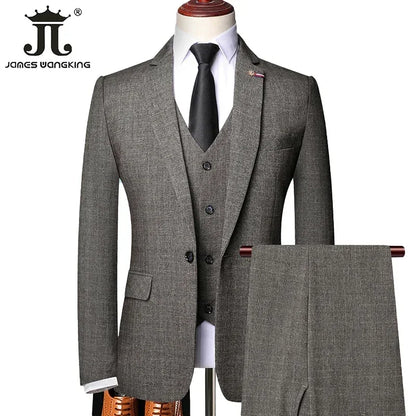 S-5XL (Jacka + Väst + Byxor) Retro Gentleman Klassiskt Mode Pläd Herr Formell Business Slim Suit 3 Styck Set Brudgum Bröllopsklänning