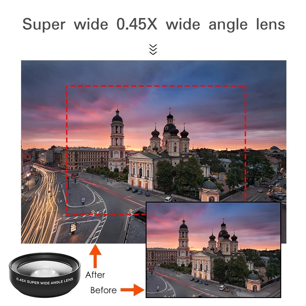 2 IN 1 Lens Universal Clip 37mm Mobile Phone Lens Professional 0.45X 49uv Super Wide-Angle + Macro HD Lens For iPhone Android