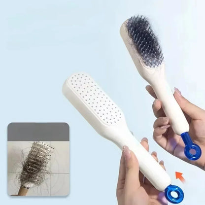 1pc Self-Cleaning Hair Comb – Anti-Static, Retractable, Rotating, Lifting Hairbrush with Scalp Massage and Safety Airbag.