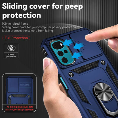 Armor Shockproof Case For Motorola: Ring Holder, Slide Window, Lens Protection Phone Cover