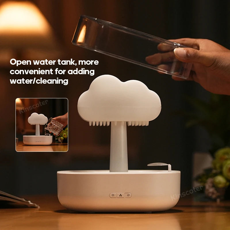 KINSCOTER Rain Clouds Aroma Diffuser – Zen Raindrops Air Humidifier, USB Desktop Ultrasonic Sprayer, Essential Oil Diffuser