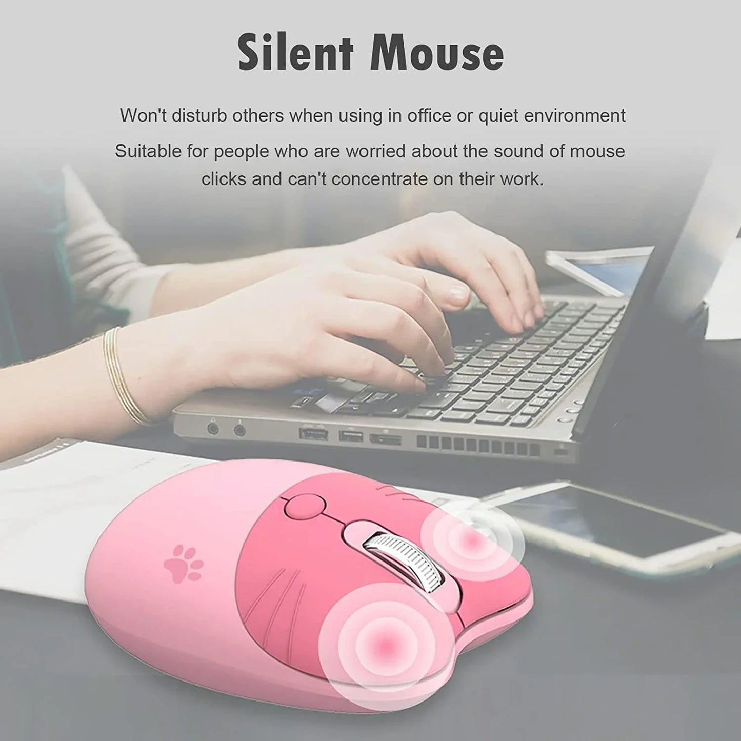 Mofi Bluetooth Wireless Mouse Computer Mouse Cute Cat 2.4G Wireless Mice Ergonomic Gaming Mouse Compatible with Ipad /Laptop