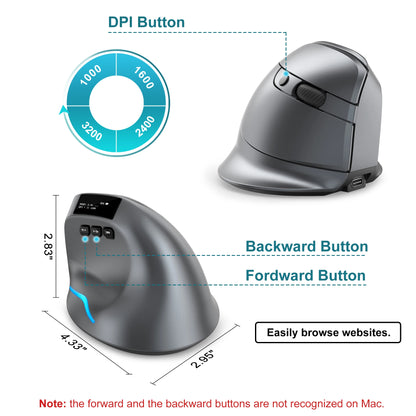 Lef Bluetooth Vertical Mouse Wireless Ergonomic Mice with OLED Screen RGB USB Optical Rechargeable Mouse for PC Laptop Gaming