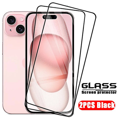 2pcs-HD Screen Protector and Case with Tempered Glass for iPhone Models