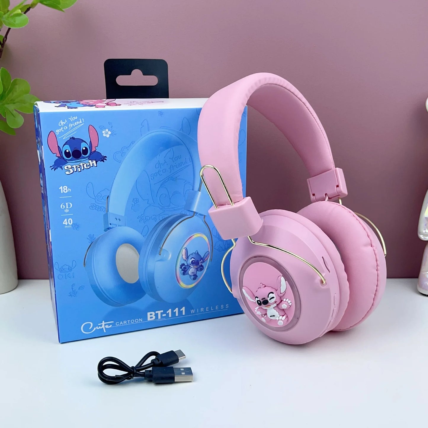 New Sanrio Kuromi Stitch Cartoon Bluetooth Sports Earphones with LED Flashing Wireless Headworn Gaming Esports Earphones