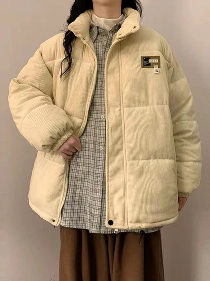 Oversized Corduroy Puffer Coat with Pockets Warm and Retro Y2K Style