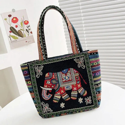 Animal Ethnic Style Handbag Trendy Peacock Embroidery Elephant Handbag Rabbit Canvas Women Shoulder Bags Women