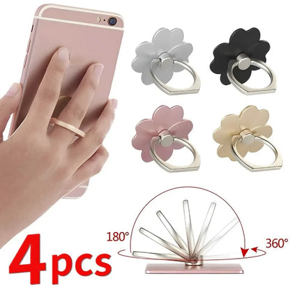 Four Leaf Clover Phone Finger Ring Holder for IPhone Samsung Metal Grip 360° Rotation Desktop Mobile Phone Stand Mount Bracket