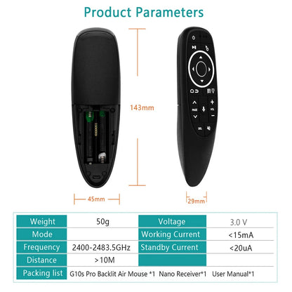 G10S Universal Voice Remote Control 2.4G Wireless Backlit IR Learning with Gyroscope Air Mouse Control for Android TV PC