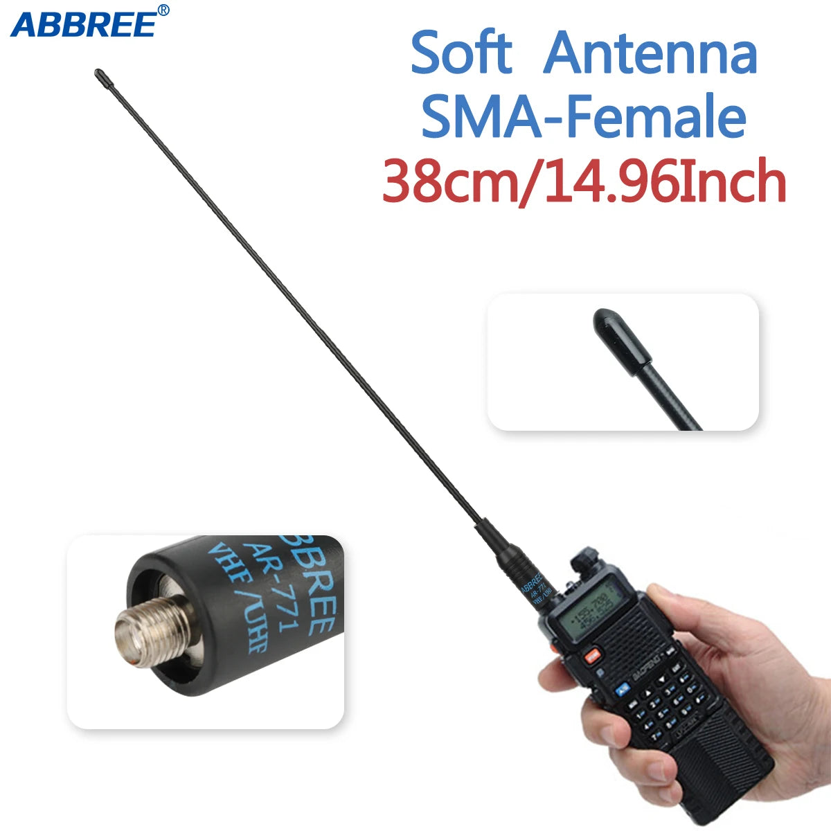 ABBREE AR 771 SMA Female Antenna Dual Band 144/430MHz for Baofeng UV 5R S9PLUS UV 13 21Pro Quansheng UV K5 Walkie Talkie NA771