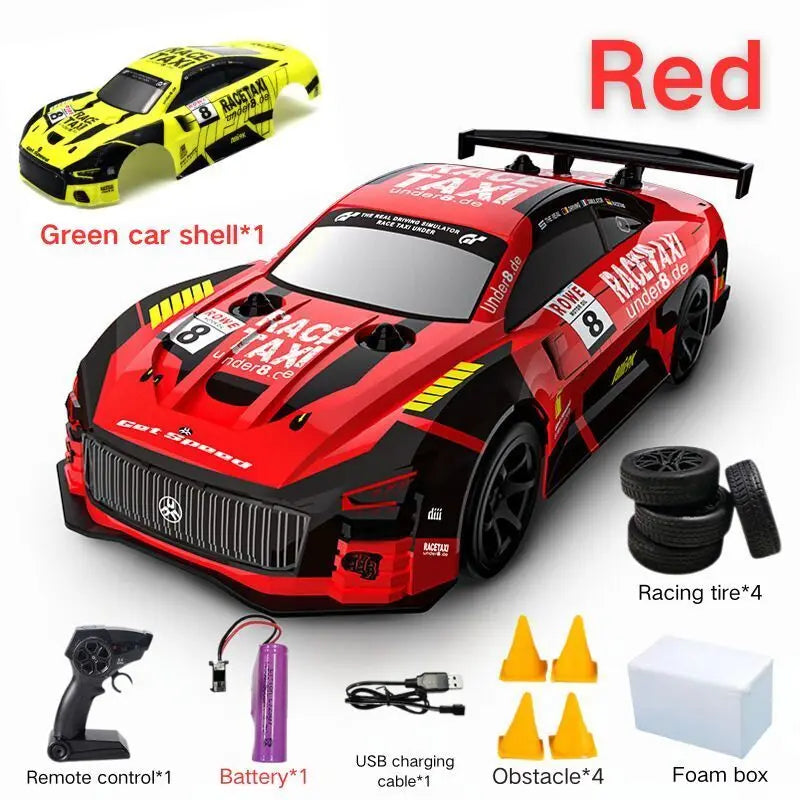 RC Sport Racing Car 1:18 Drift Car med 2 uppsättningar däck 2,4G Fjärrkontroll Modul 4WD RTR Billeksaker Barnpresenter