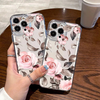 Lyxigt telefonfodral för iPhone: Stötsäkert Flowers Silikon Funda Cover