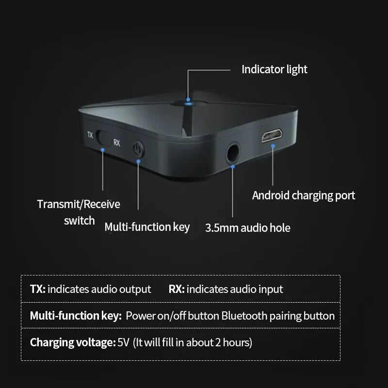 KN319 Bluetooth-sändaremottagare 2 i 1 Stereo Audio Receiver Converter Trådlös Adapter Med RCA 3,5MM AUX För Bil TV PC