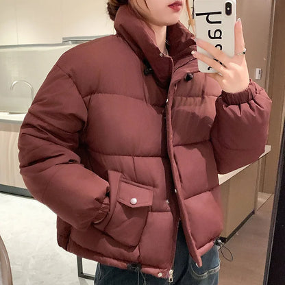 Women's Black Short Down Cotton Jacket Korean Style