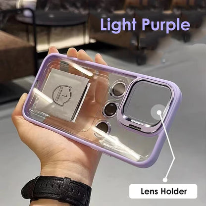 Lens Metal Ring Protector Stand Phone Case for iPhone - Transparent Shockproof Cover For iPhone