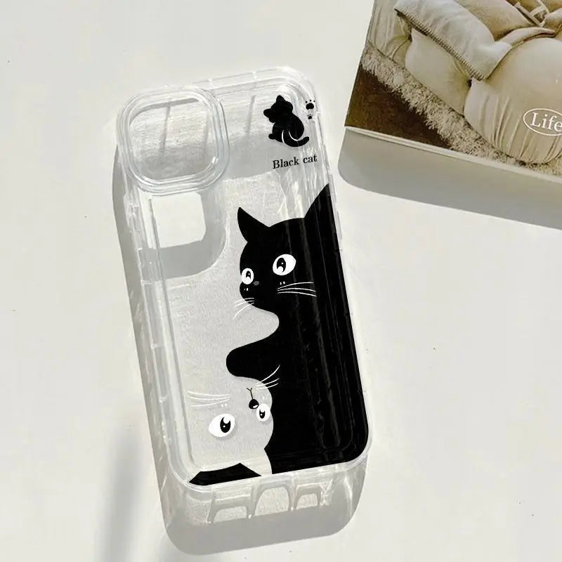 Transparent telefonfodral för iPhone – Cartoon Black Cat Shells Fundas för iPhone