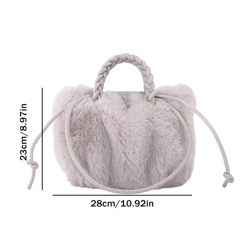 Cute Pumpkin Plush Shoulder Bag - Winter Rabbit Fur Crossbody Tote for Girls