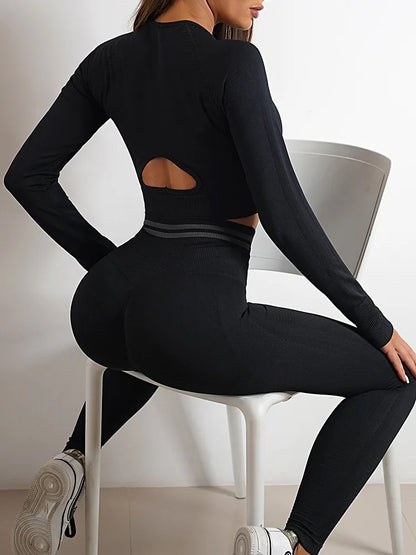 Women's Seamless Yoga Set with High Waist Leggings and Long Sleeve Top