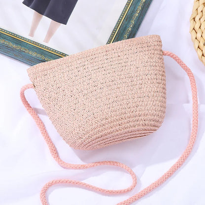 Yogodlns Flap Small Crossbody Shoulder Bag Women Straw Woven Beach Bag Ladies Rattan Handmade Knitted Bucket Mini Purse Handbags