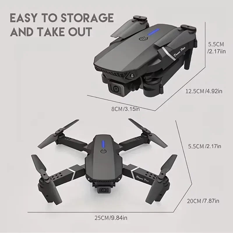 2024 Ny E88 Pro WIFI FPV Drone Vidvinkel HD 4K 1080P Kamera Höjd Håll RC Vikbar Quadcopter Dron Helikopter Leksaker Present