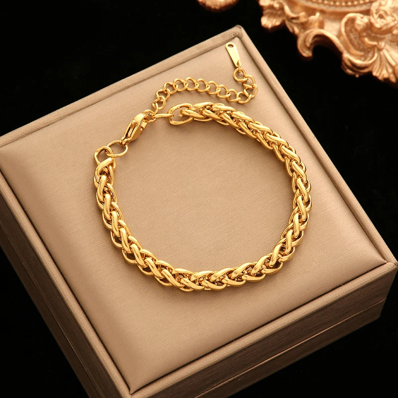 EILIECK 316L Stainless Steel Chains Neckalces Bracelet For Women  New Trendy Metal 18K Gold Plated Collar Jewelry Set Bijoux