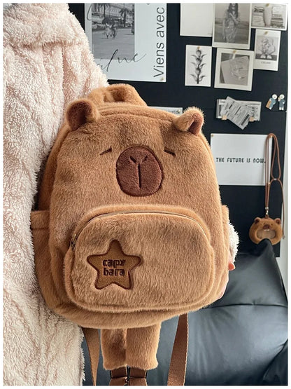 Capybara Plush Backpack Kawaii Fashion Plushie Doll Fur Bag Children's Bag Shoulder Bag Mini Knapsack Bags Gifts For Girlfriend