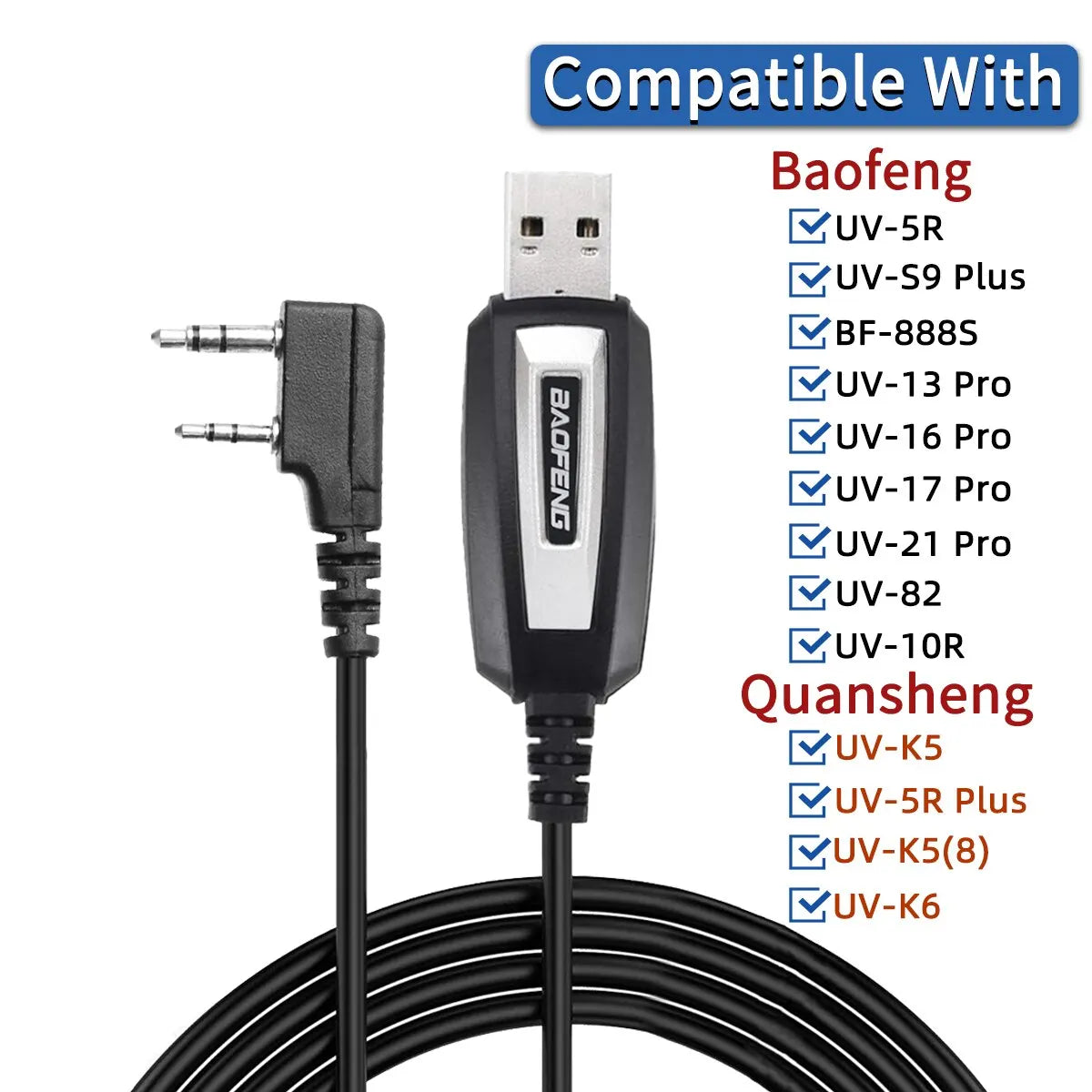 USB-programmeringskabel med CD för Baofeng UV-5R 82 888S UV-S9PLUS UV-13 16 17 21 Pro Quansheng UV-K5 5R Plus Walkie Talkie Radio