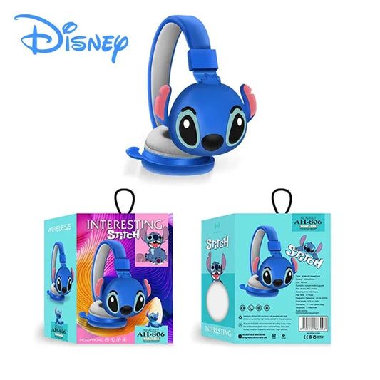 New Disney Stitch Wireless Bluetooth Headphones AH-806 HIFI Stereo Sound Foldable Headsets with Mic Anime Cartoon Children Gift