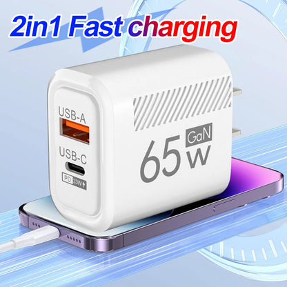 65W GaN USB C Charger Fast Charging Wall Charger For iPhone/Xiaomi/Samsung PD Type C Phone Adapter EU/US Plug