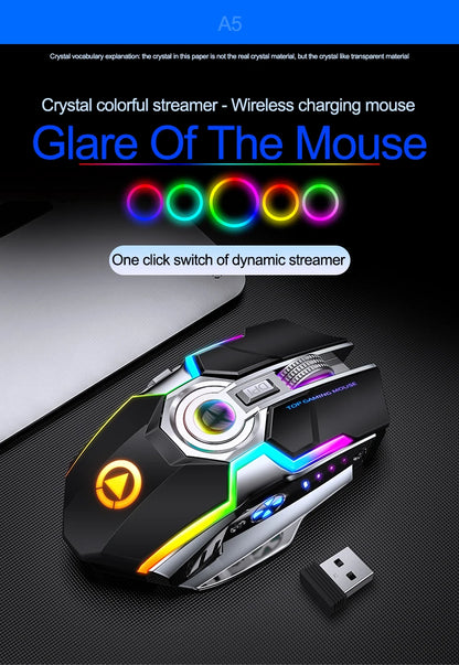 A5 Wireless Gaming Mouse 2.4G USB 7Buttons 1600DPI RGB Backlit Rechargeable Gamer Silent Mouse Gamer Mute Mice for PC Laptop