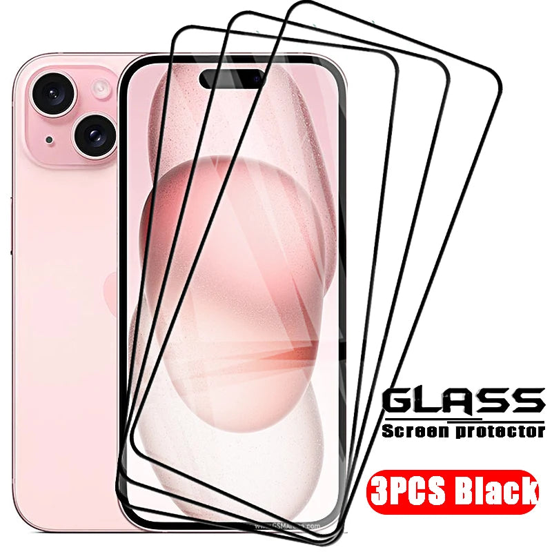 2pcs-Black Screen Protector and Case with Tempered Glass for iPhone Models