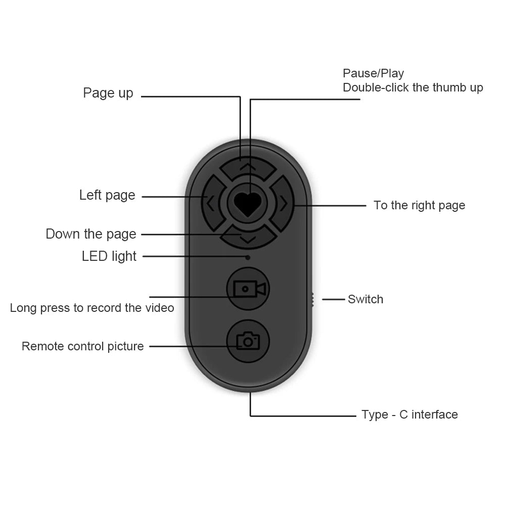 7 Buttons Wireless Phone Selfie Photo Shutter For Tiktok Video Page Turner Rechargeable Bluetooths-compatible Remote Controller