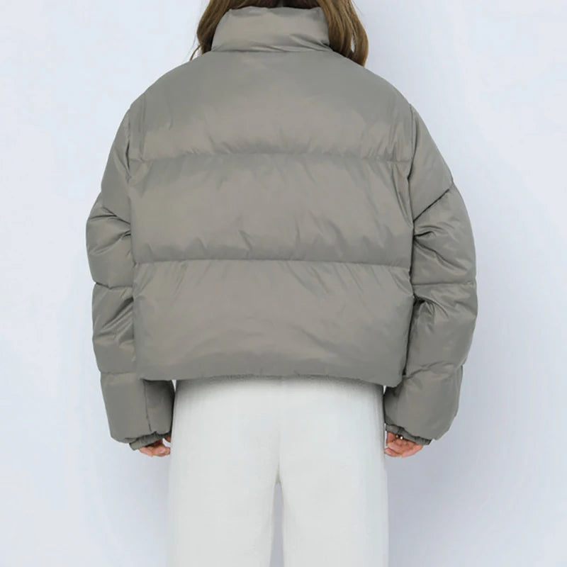 Women's Cotton Padded Jacket with Mock Neck and Pockets