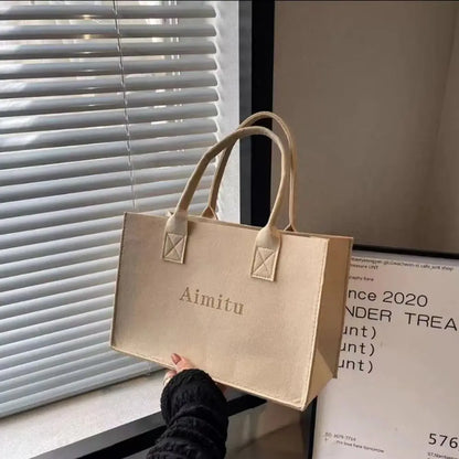 Casual Letter Felt Tote Bag – Solid Color, Women Shoulder Bag, Large Capacity, Travel Messenger Bag, Simple S/M/L Crossbody Handbag.