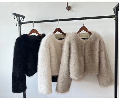 Gradient Cropped Faux Fur Jacket Stylish and Fluffy