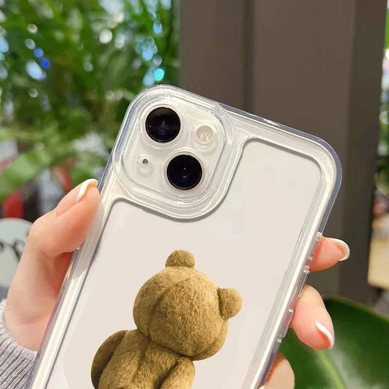 Teddy Bear Par Cartoon Telefonfodral för iPhone-modeller, mjukt genomskinligt stötsäkert bakstycke