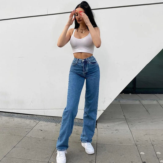 High Waist Wide Leg Denim Pants with Butterfly Design and Streetwear Style